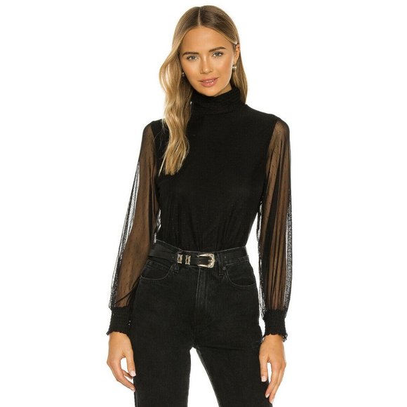 Sanctuary Tops - Sanctuary Smocked Mesh Sheer Top Black NWT Small